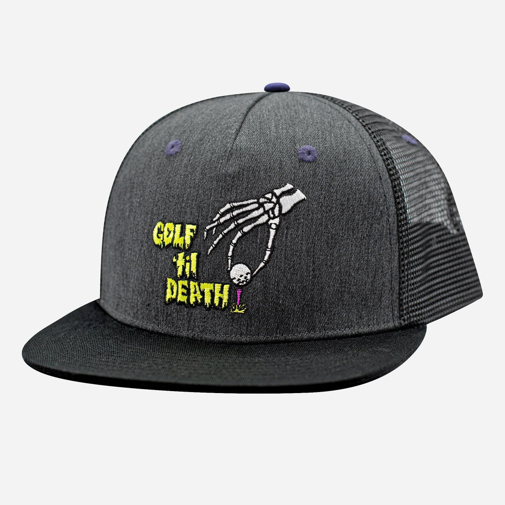 Golf 'Til Death Unisex Trucker Hat Heather Charcoal O/S by SwingJuice LLC