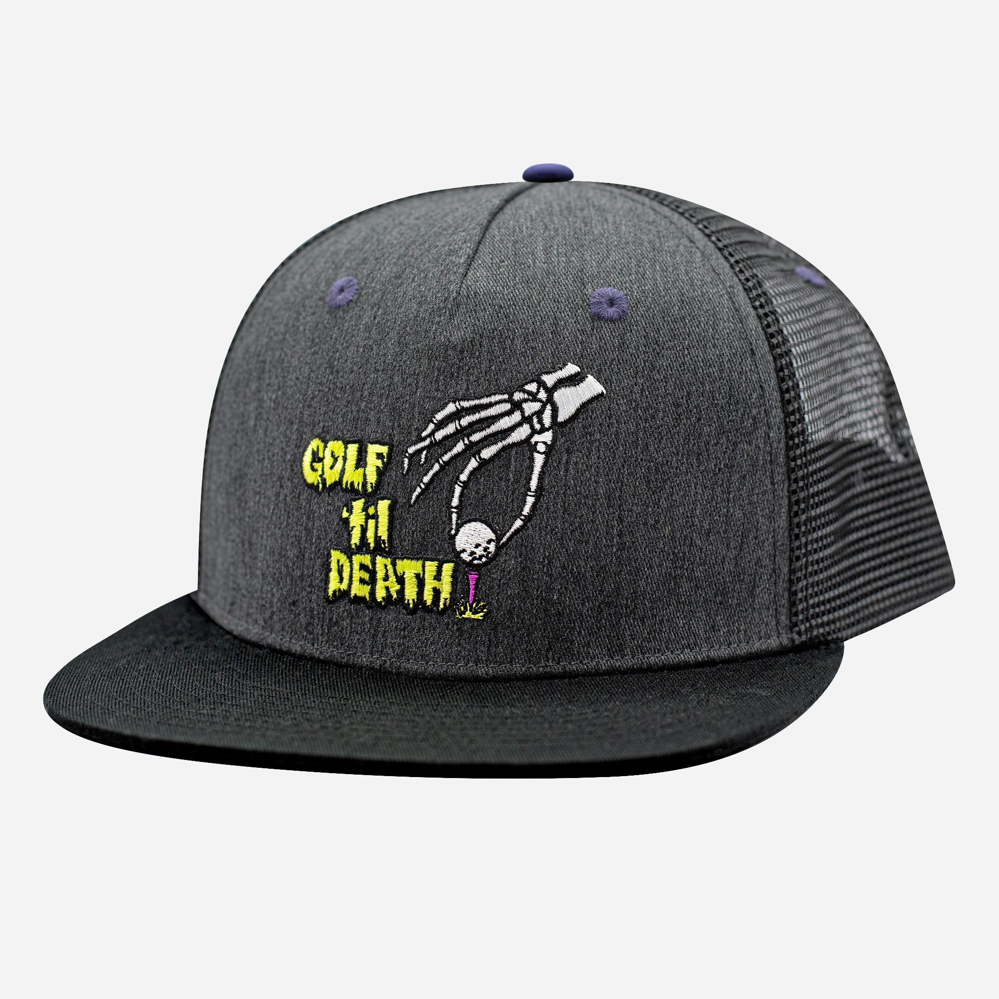 Golf 'Til Death Unisex Trucker Hat Heather Charcoal O/S by SwingJuice LLC