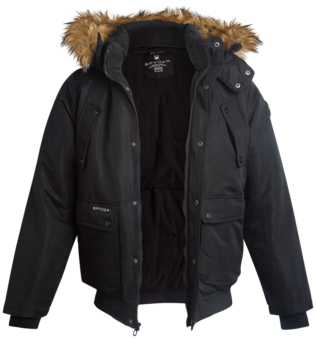 Spyder Men's Parka Jacket with Fur - Black