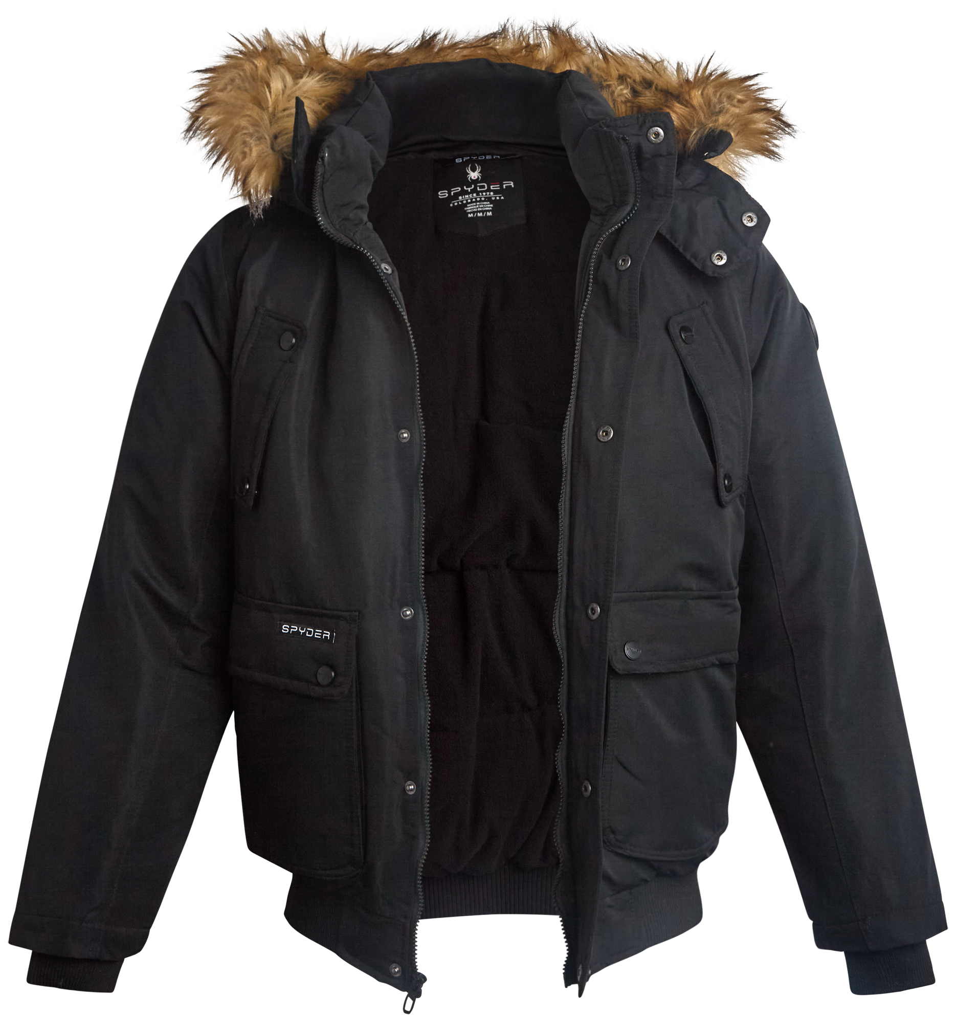 Spyder Men's Parka Jacket with Fur - Black