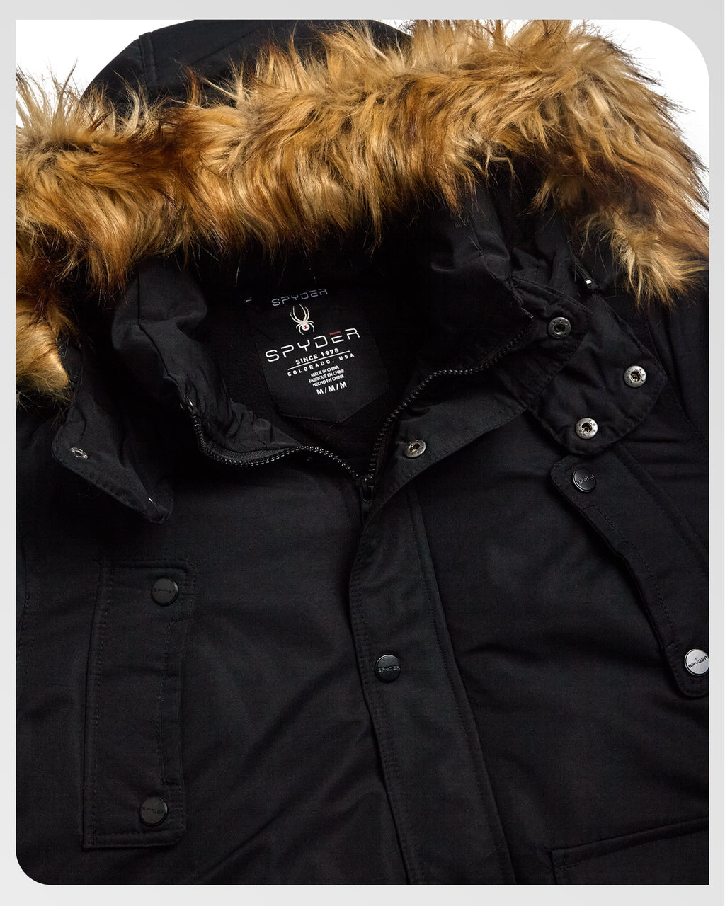 Spyder Men's Parka Jacket with Fur - Black