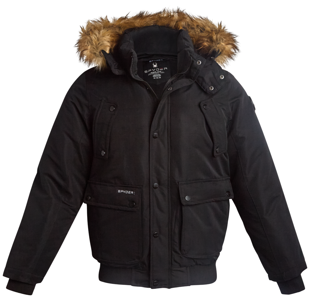 Spyder Men's Parka Jacket with Fur - Black