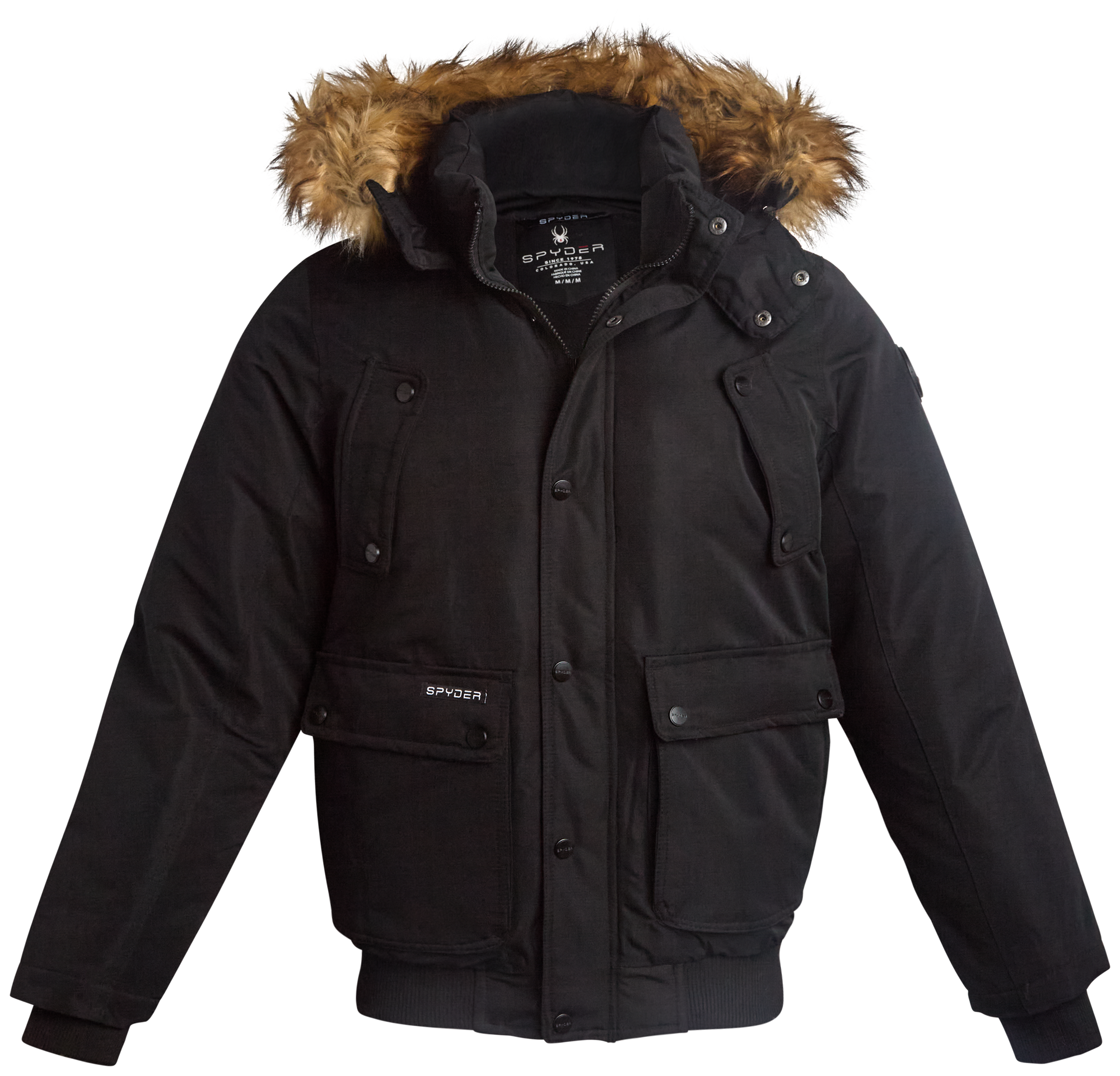 Spyder Men's Parka Jacket with Fur - Black