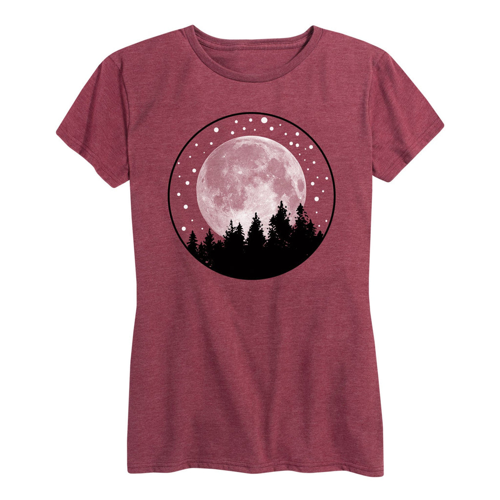 Instant Message - Full Moon Pine Trees- Women's Short Sleeve Graphic T-shirt