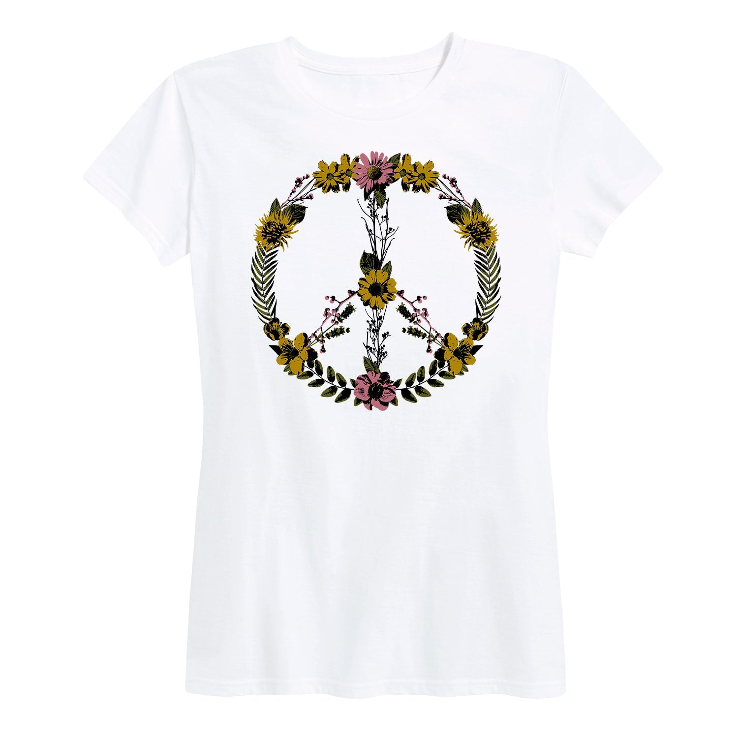 Instant Message - Floral Peace Sign - Women's Short Sleeve Graphic T-shirt