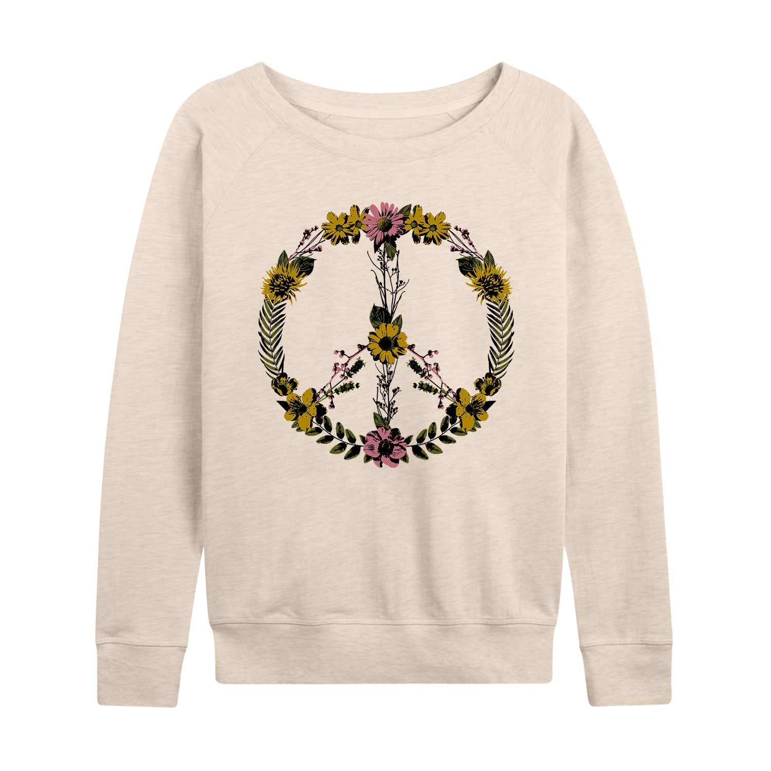 Instant Message - Floral Peace Sign - Women's French Terry Long Sleeve Pullover