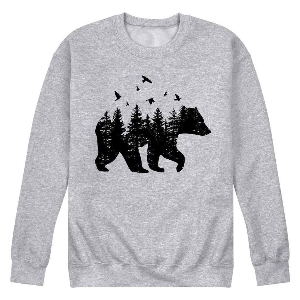 Instant Message - Forest Bear Silhouette - Men's Crew Neck Fleece Pullover