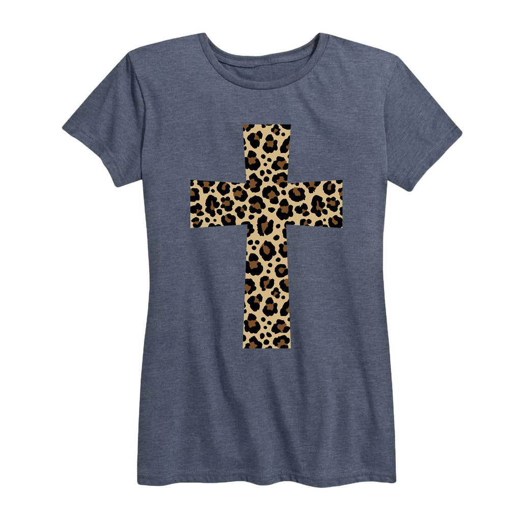 Instant Message - Leopard Print Cross - Women's Short Sleeve Graphic T-shirt