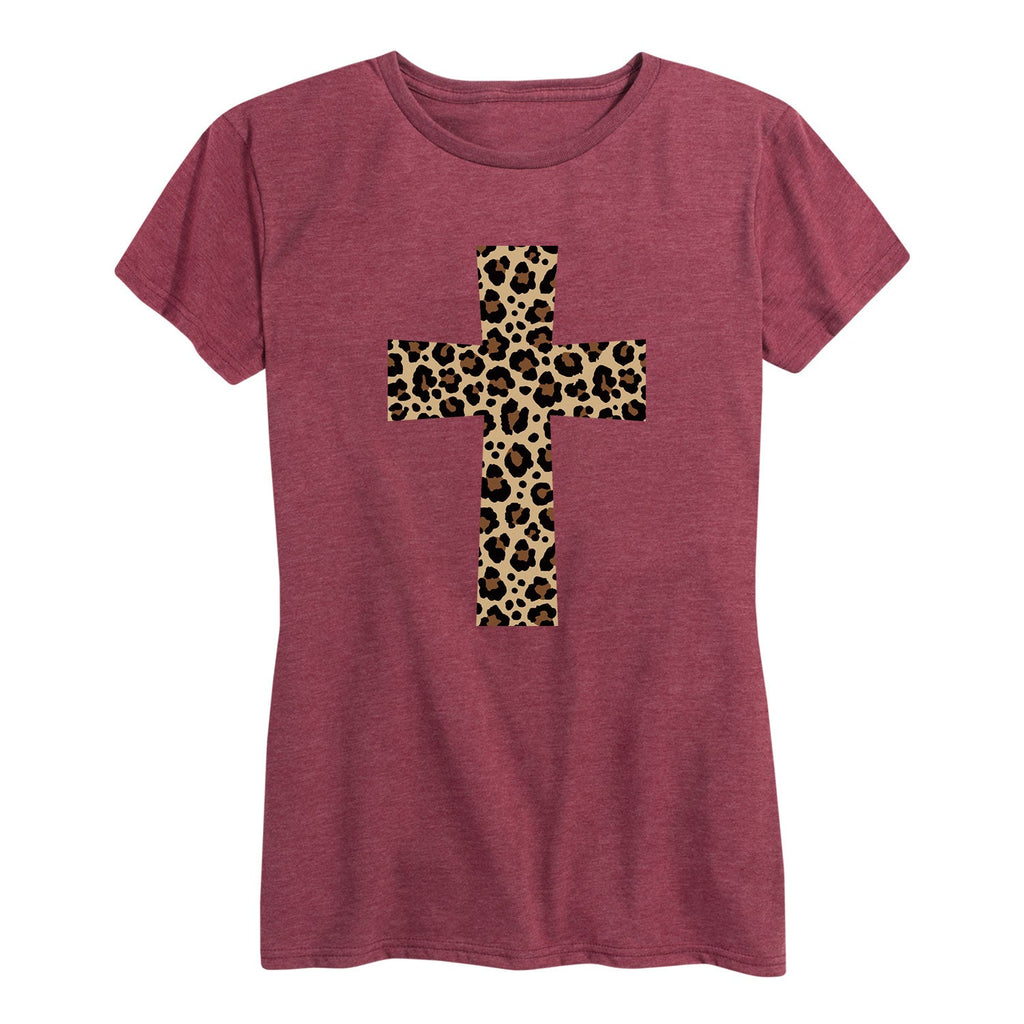 Instant Message - Leopard Print Cross - Women's Short Sleeve Graphic T-shirt