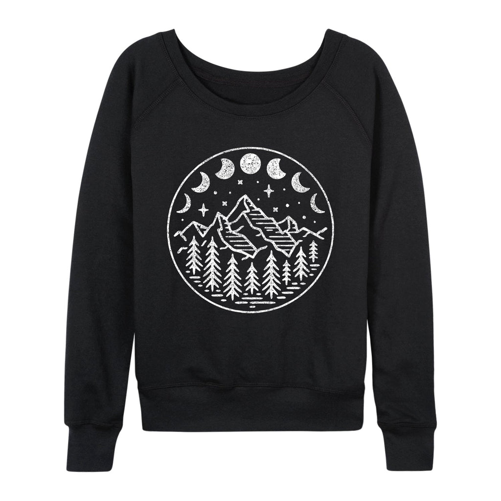 Instant Message - Celestial Mountains Moon Phases - Women's French Terry Long Sleeve Pullover