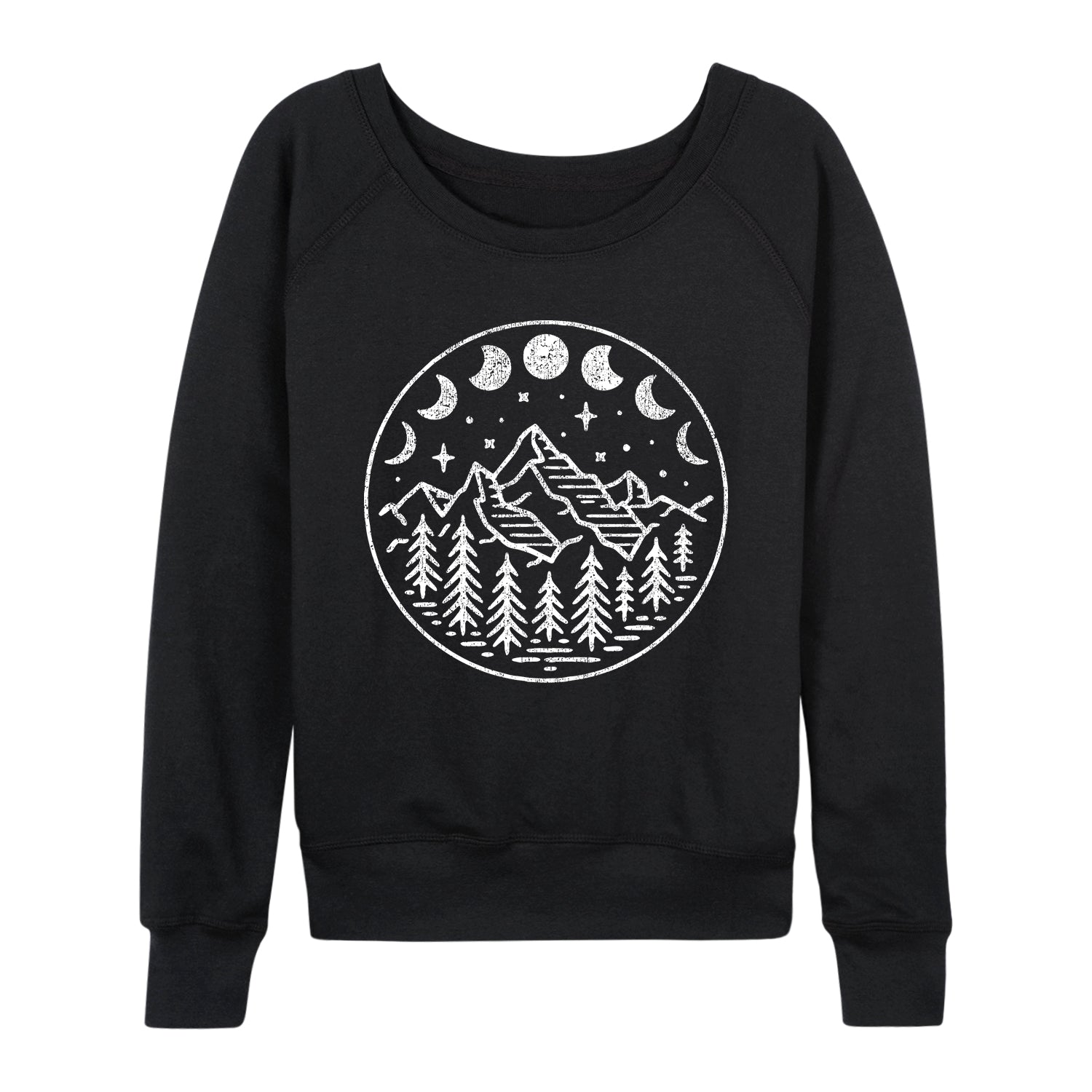 Instant Message - Celestial Mountains Moon Phases - Women's French Terry Long Sleeve Pullover