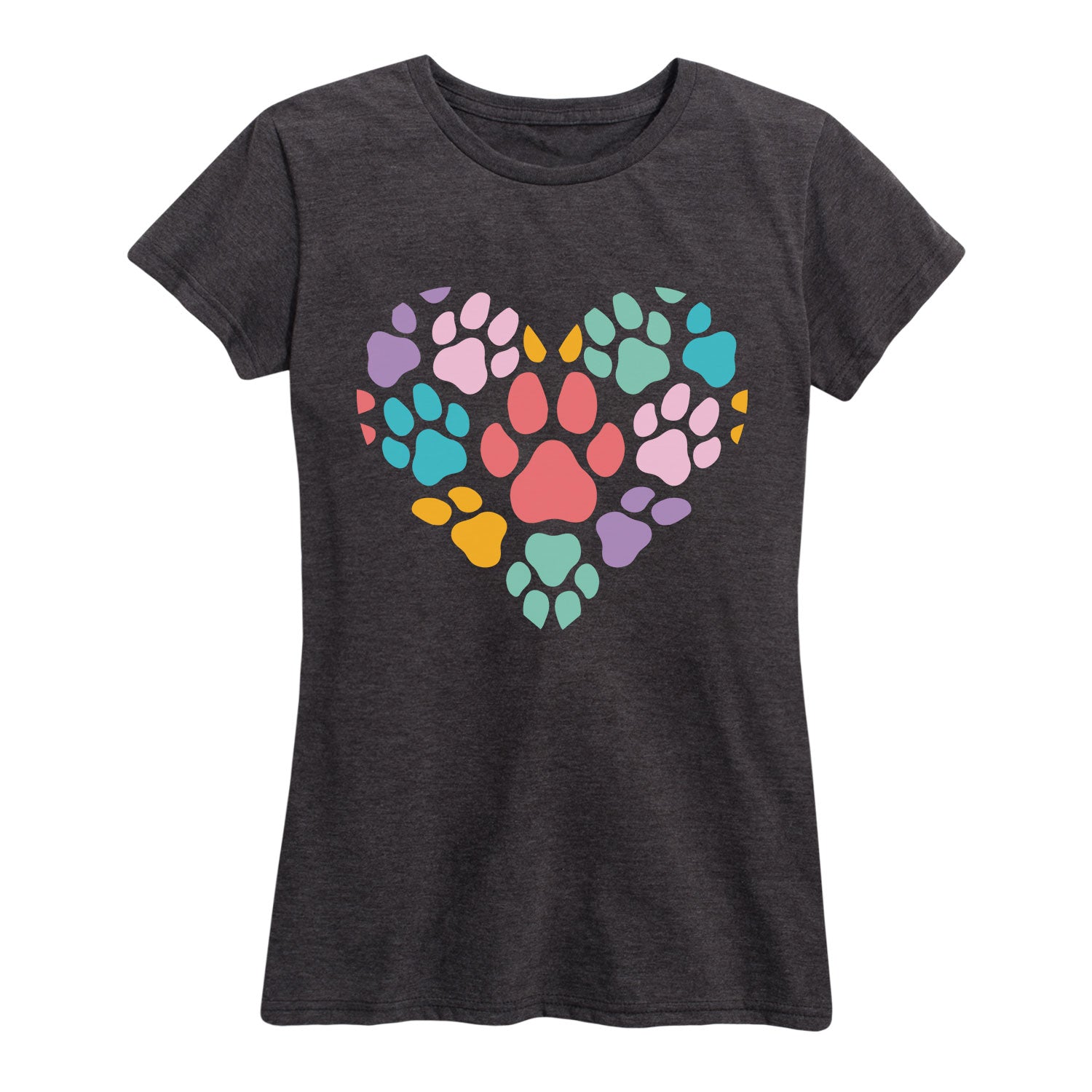 Instant Message - Rainbow Pawprint Heart - Women's Short Sleeve Graphic T-shirt
