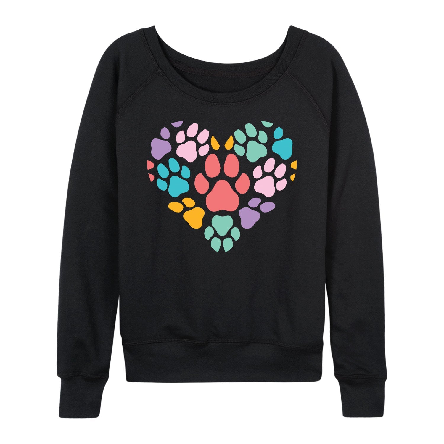 Instant Message - Rainbow Pawprint Heart - Women's French Terry Long Sleeve Pullover