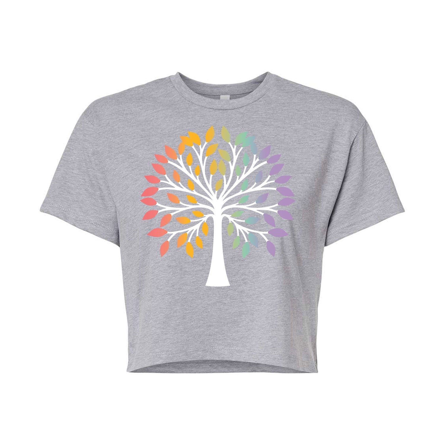 Instant Message - Rainbow Tree Of Life - Juniors Cropped Short Sleeve Graphic T-shirt