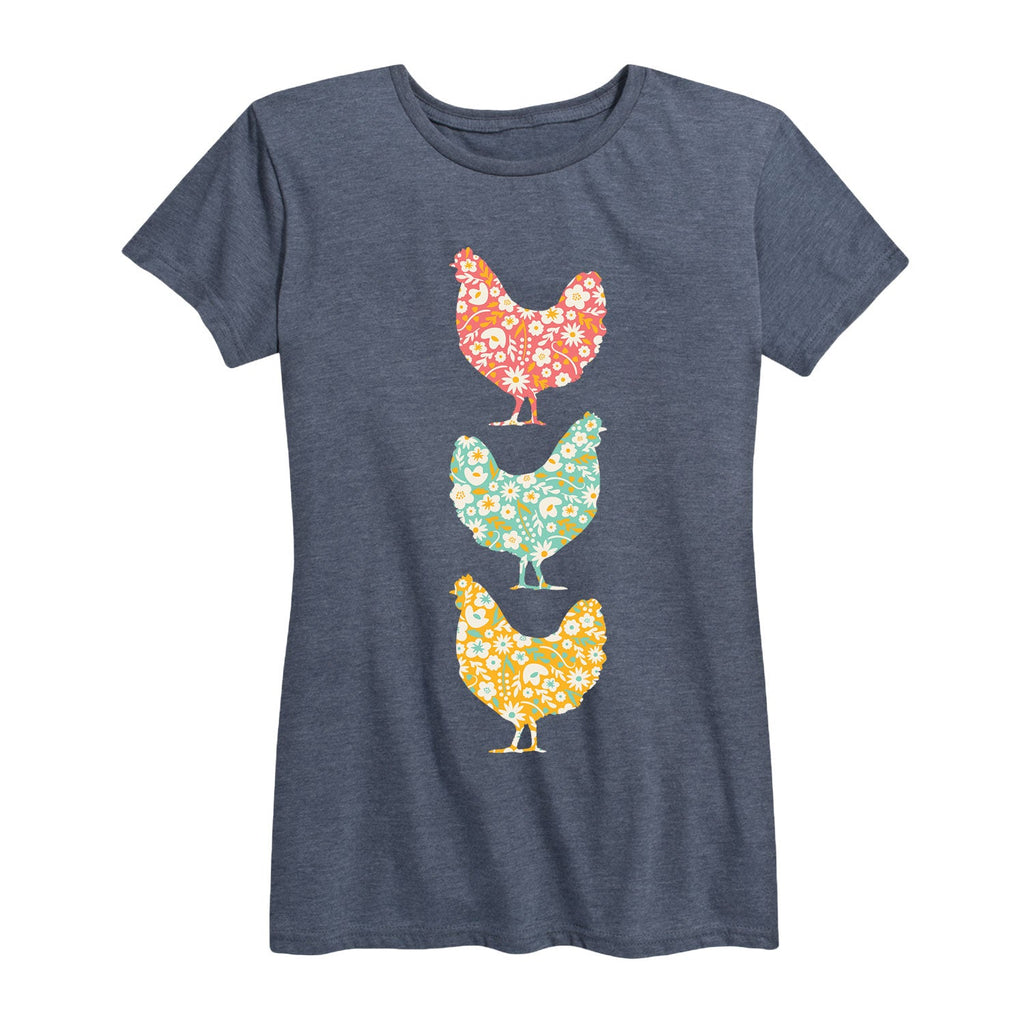 Instant Message - Stacked Patterned Chickens - Women's Short Sleeve Graphic T-shirt