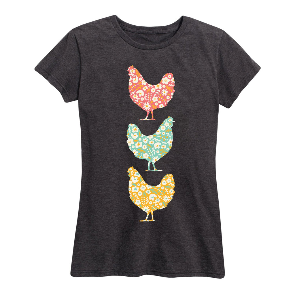 Instant Message - Stacked Patterned Chickens - Women's Short Sleeve Graphic T-shirt