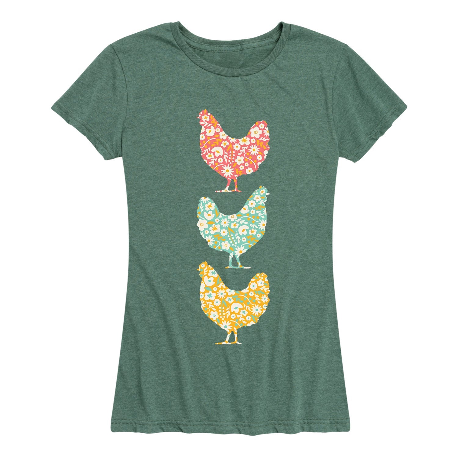 Instant Message - Stacked Patterned Chickens - Women's Short Sleeve Graphic T-shirt