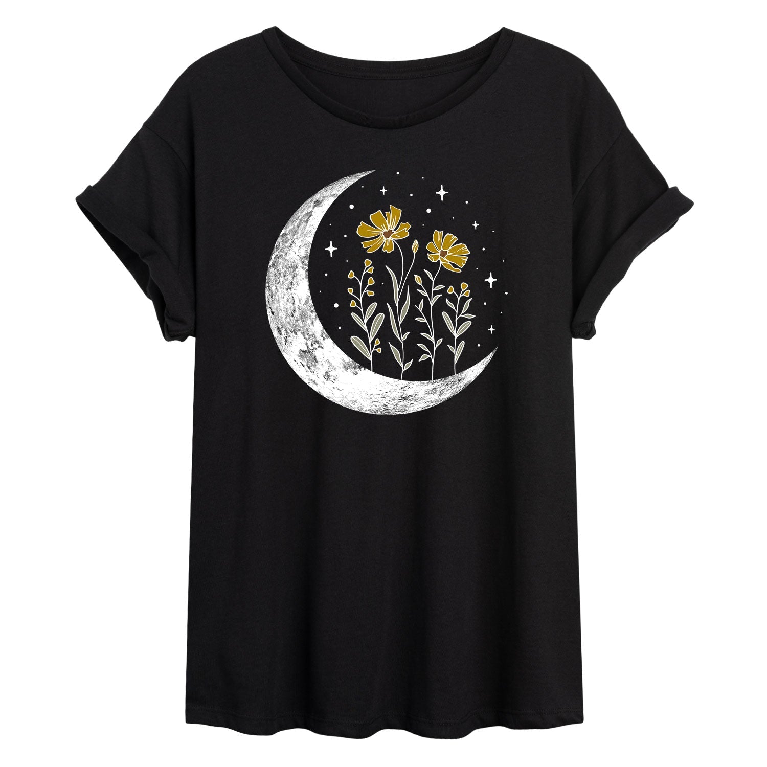 Instant Message - Floral Moon - Juniors Oversized Graphic T-shirt