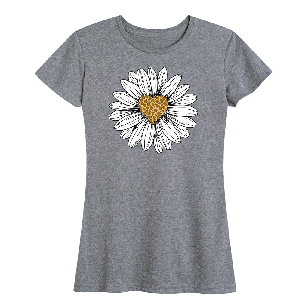 Instant Message - Leopard Print Heart Daisy - Women's Short Sleeve Graphic T-Shirt