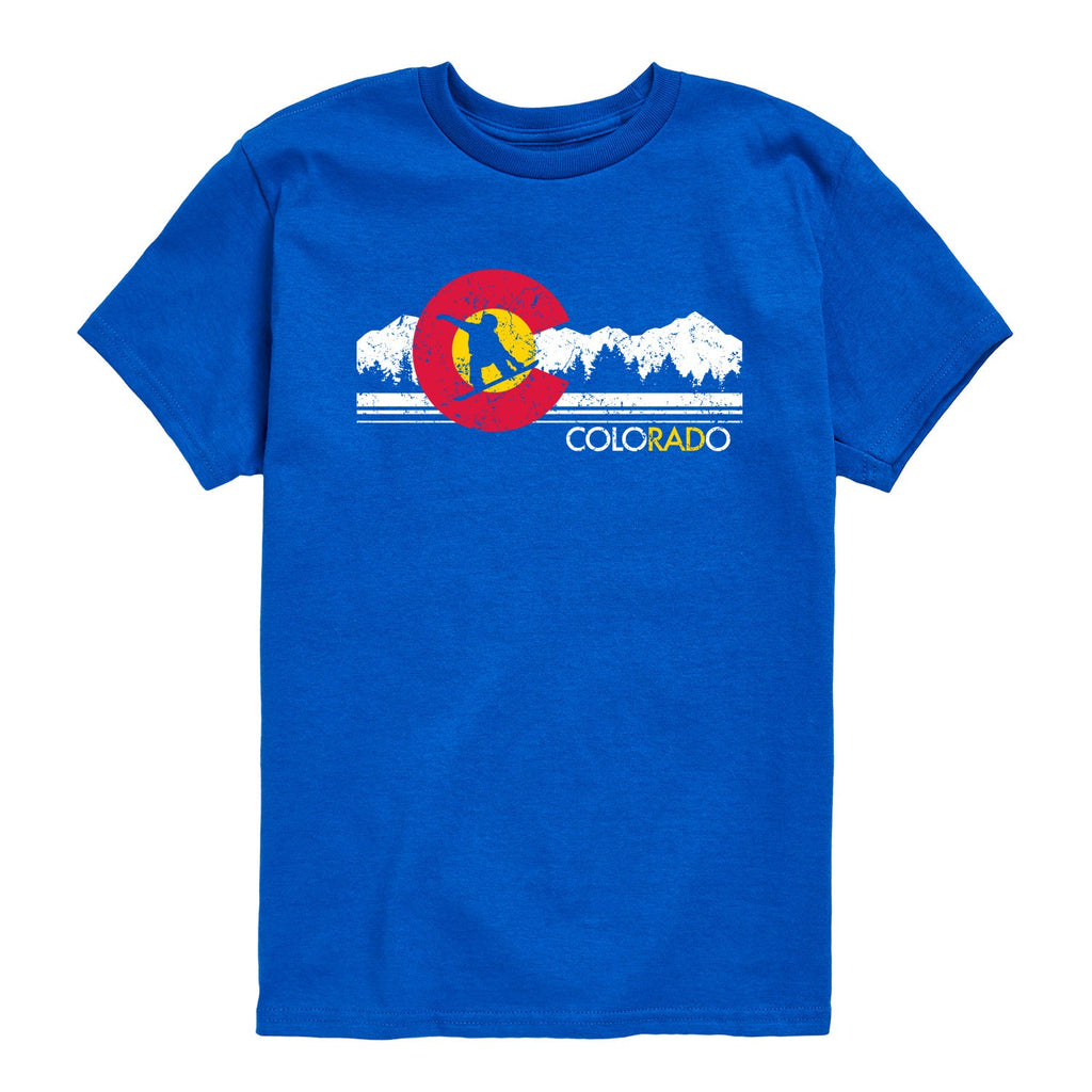 Instant Message - Colorado Flag Snowboarder - Youth Short Sleeve Graphic T-shirt