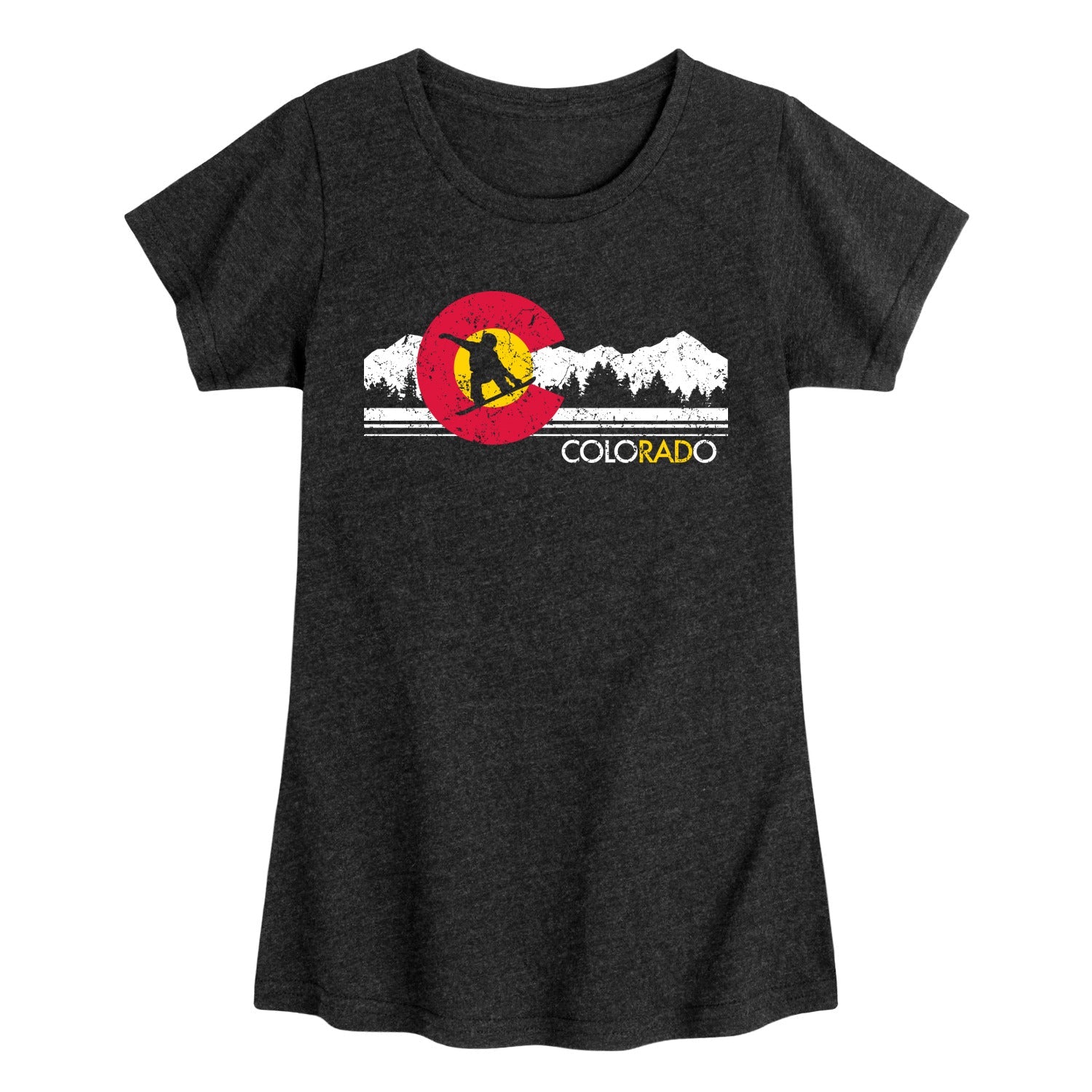 Instant Message - Colorado Flag Snowboarder - Youth Girls Short Sleeve T-shirt
