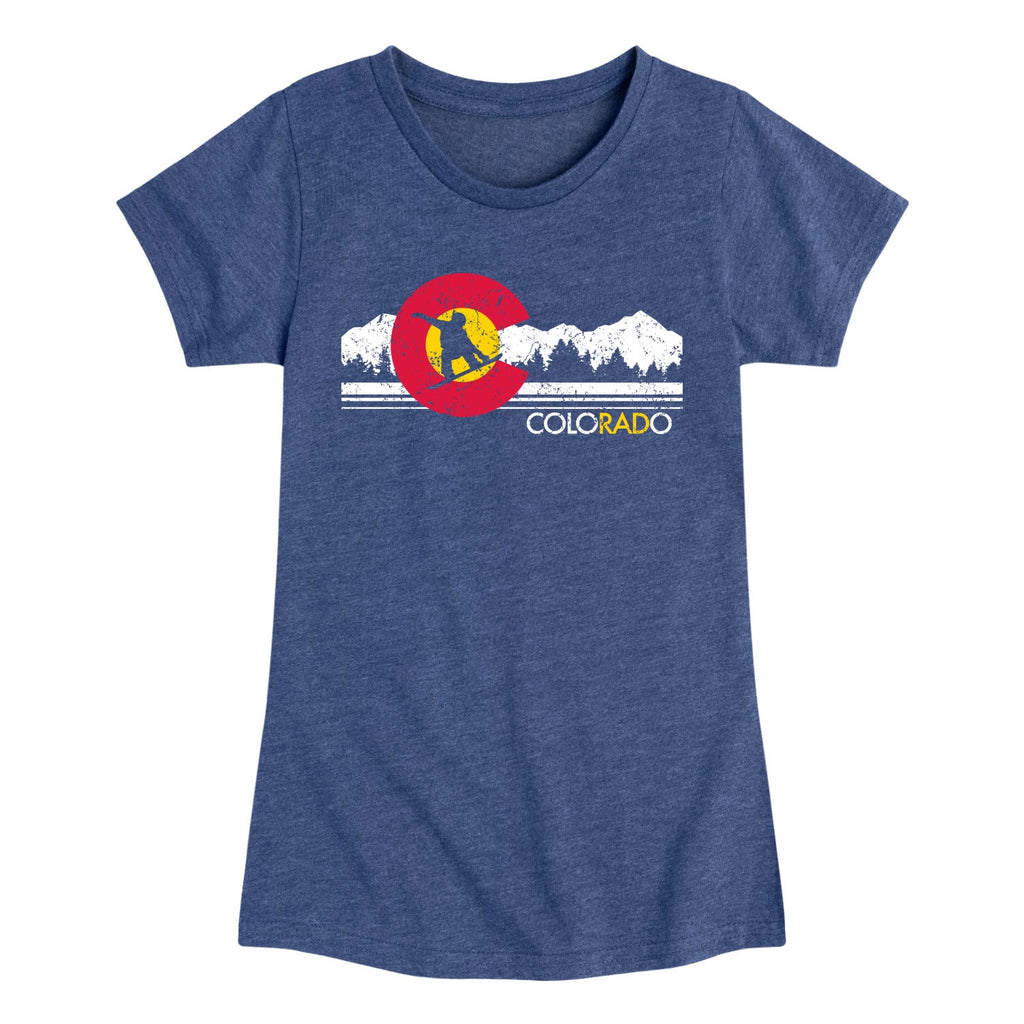 Instant Message - Colorado Flag Snowboarder - Youth Girls Short Sleeve T-shirt