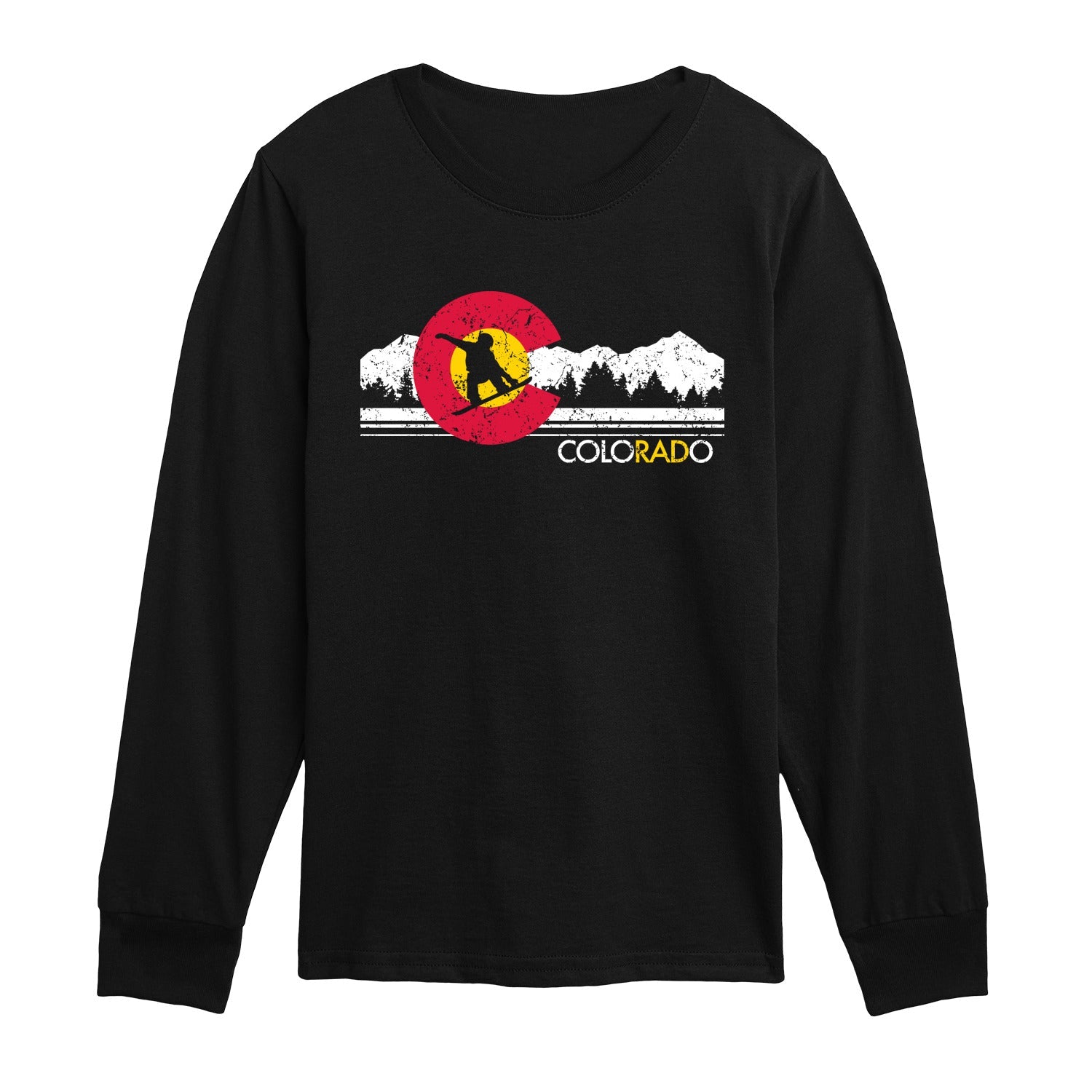 Instant Message - Colorado Flag Snowboarder - Youth Long Sleeve Graphic T-shirt