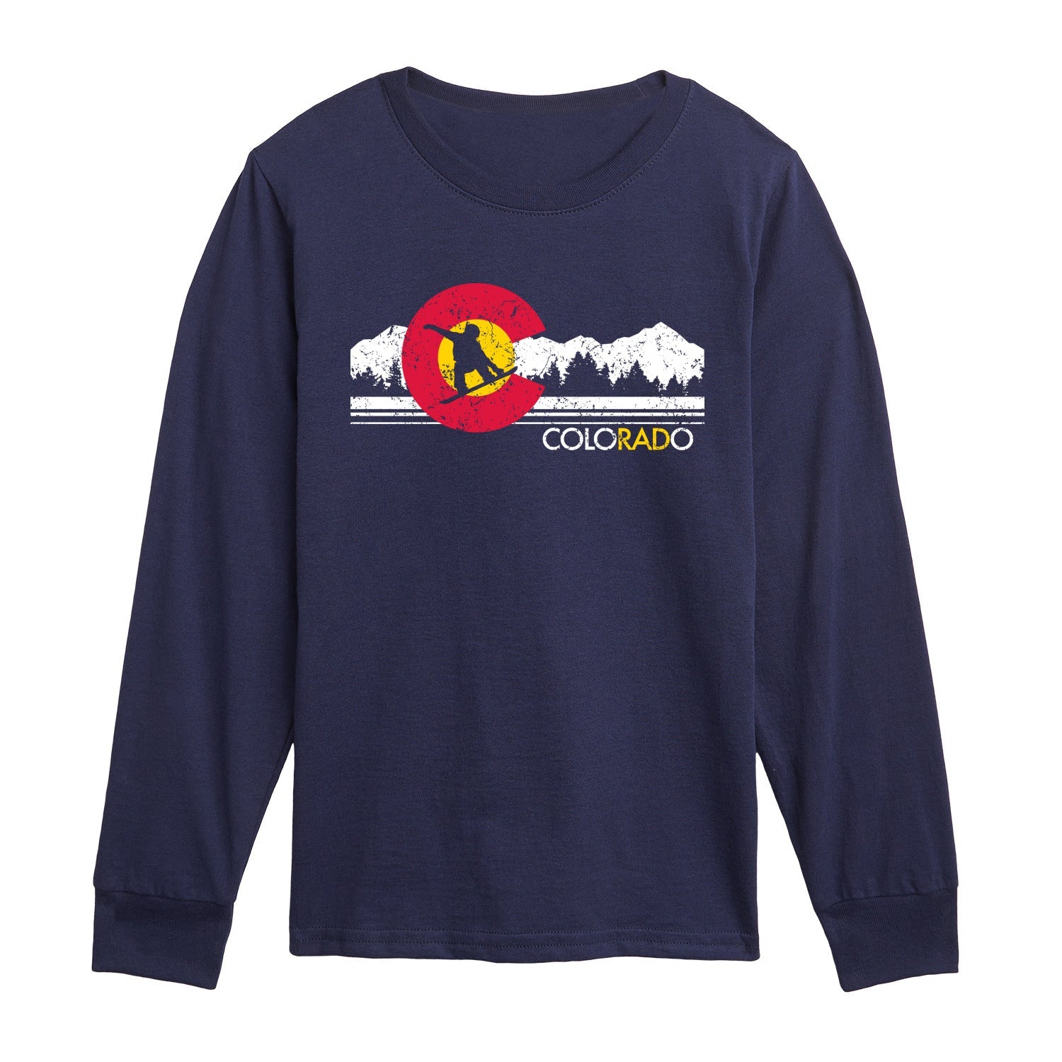Instant Message - Colorado Flag Snowboarder - Youth Long Sleeve Graphic T-shirt