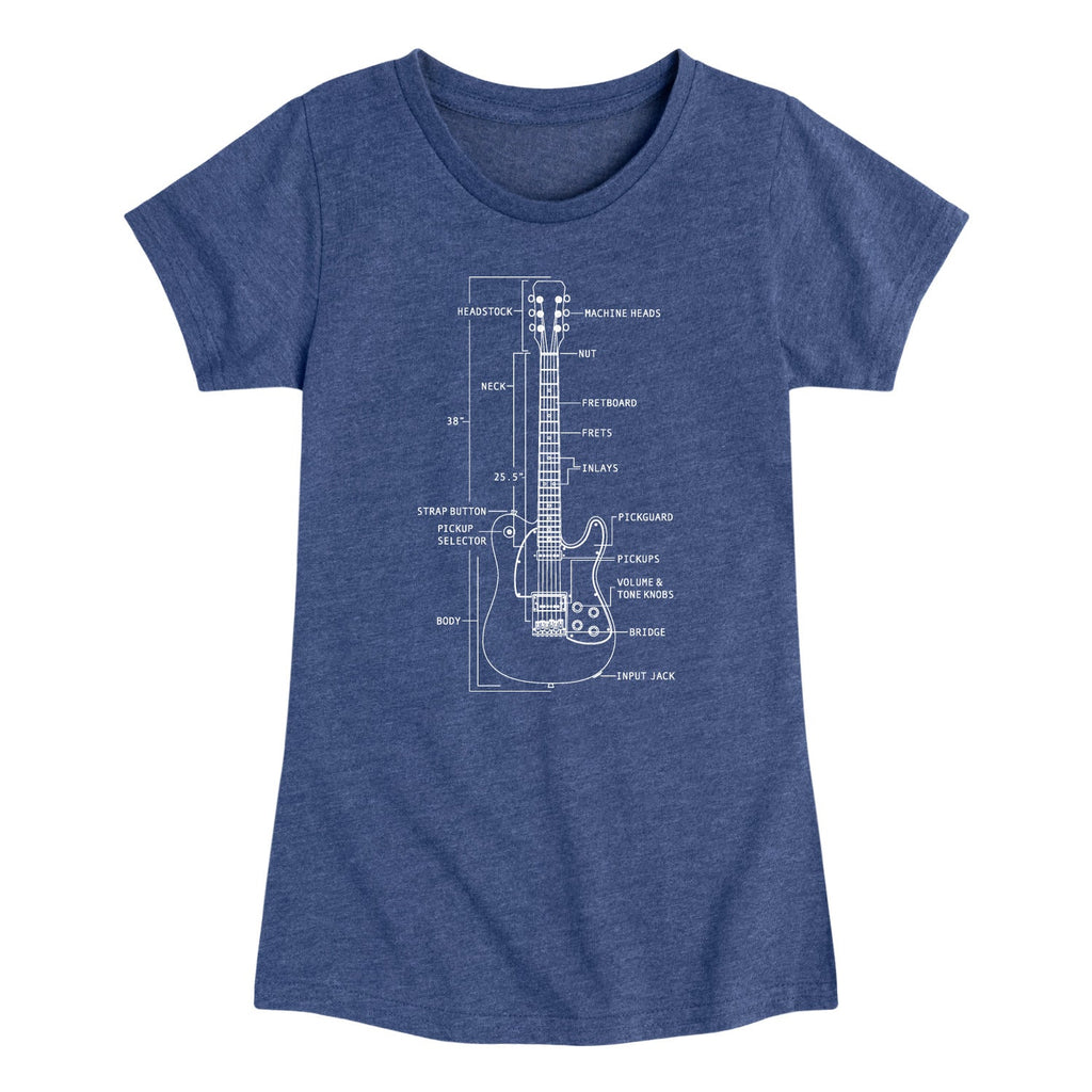 Instant Message - Guitar Diagram - Youth Girls Short Sleeve T-shirt
