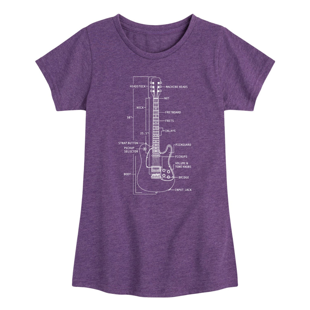 Instant Message - Guitar Diagram - Youth Girls Short Sleeve T-shirt