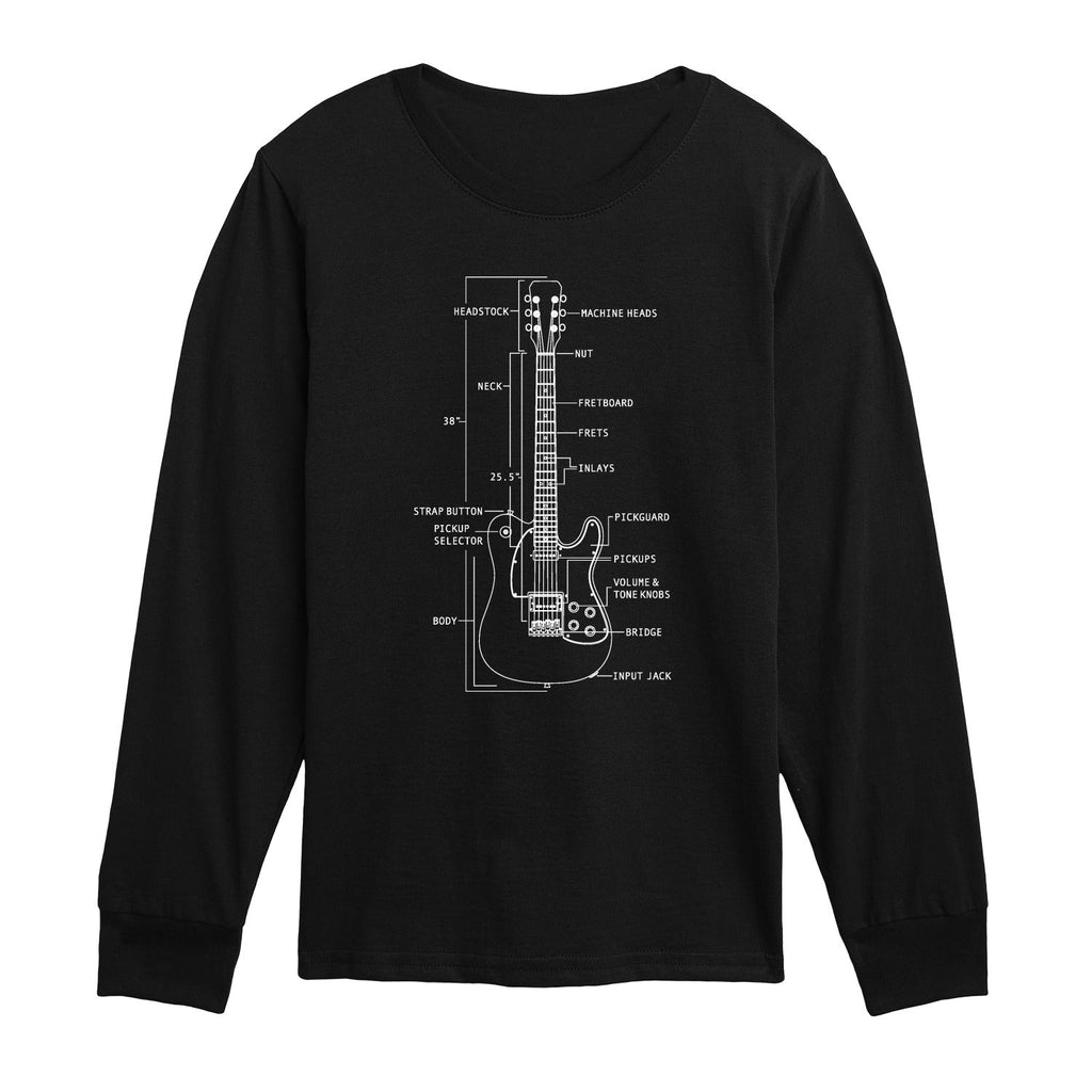 Instant Message - Guitar Diagram - Youth Long Sleeve Graphic T-shirt