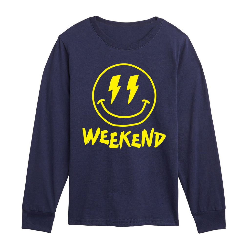 Instant Message - Weekend Smile Face - Youth Long Sleeve Graphic T-shirt