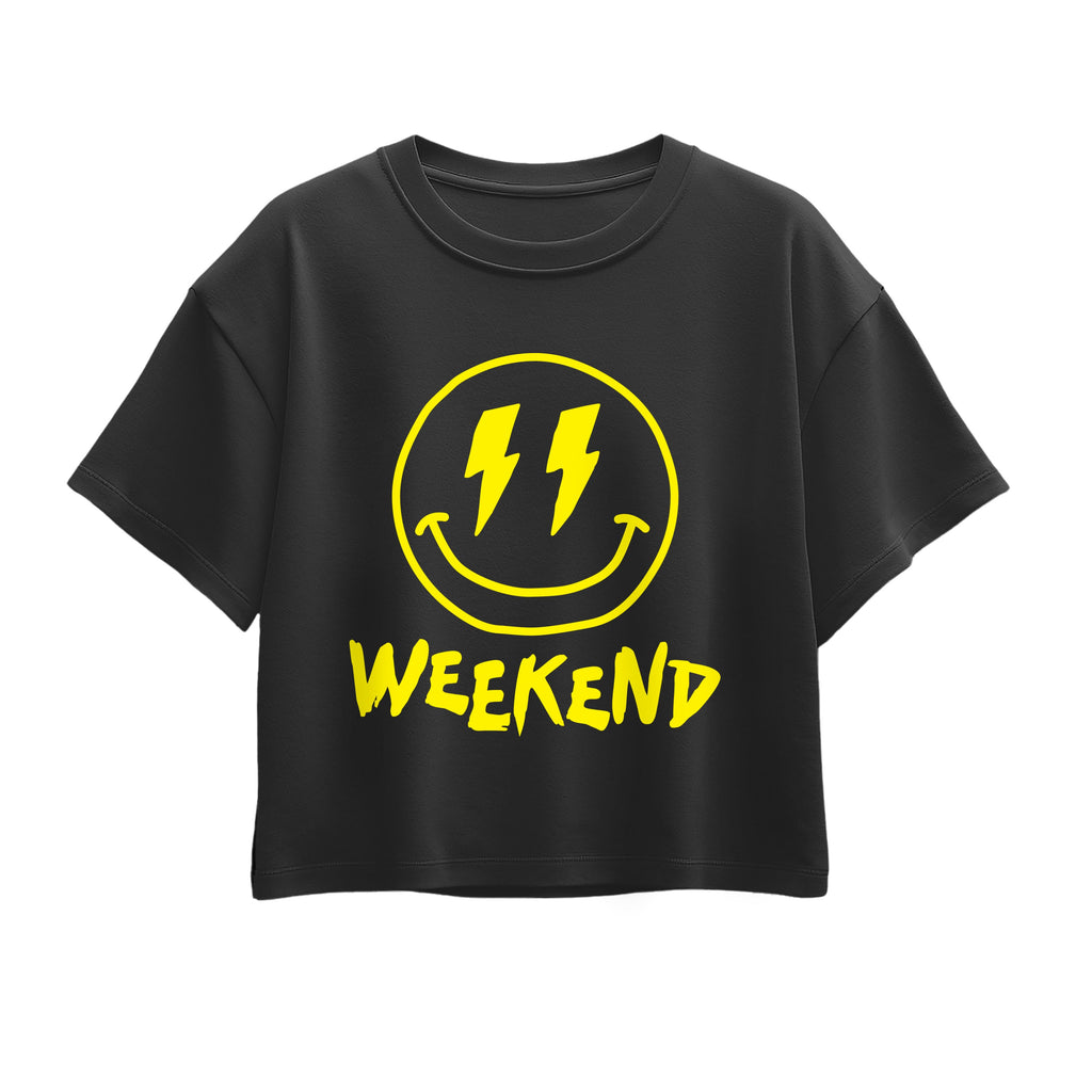 Instant Message - Weekend Smile Face - Youth Girl Short Sleeve Boxy Tee