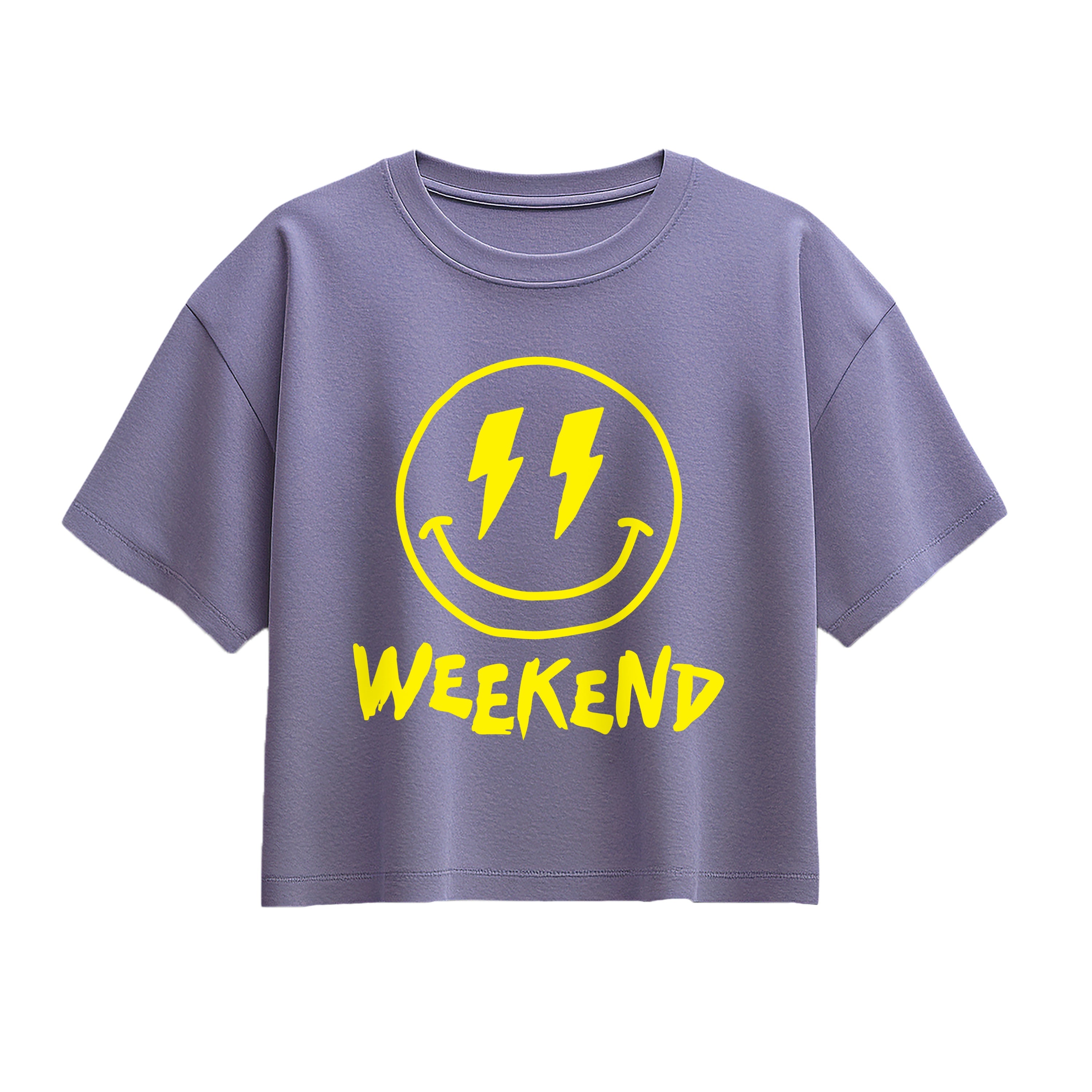 Instant Message - Weekend Smile Face - Youth Girl Short Sleeve Boxy Tee