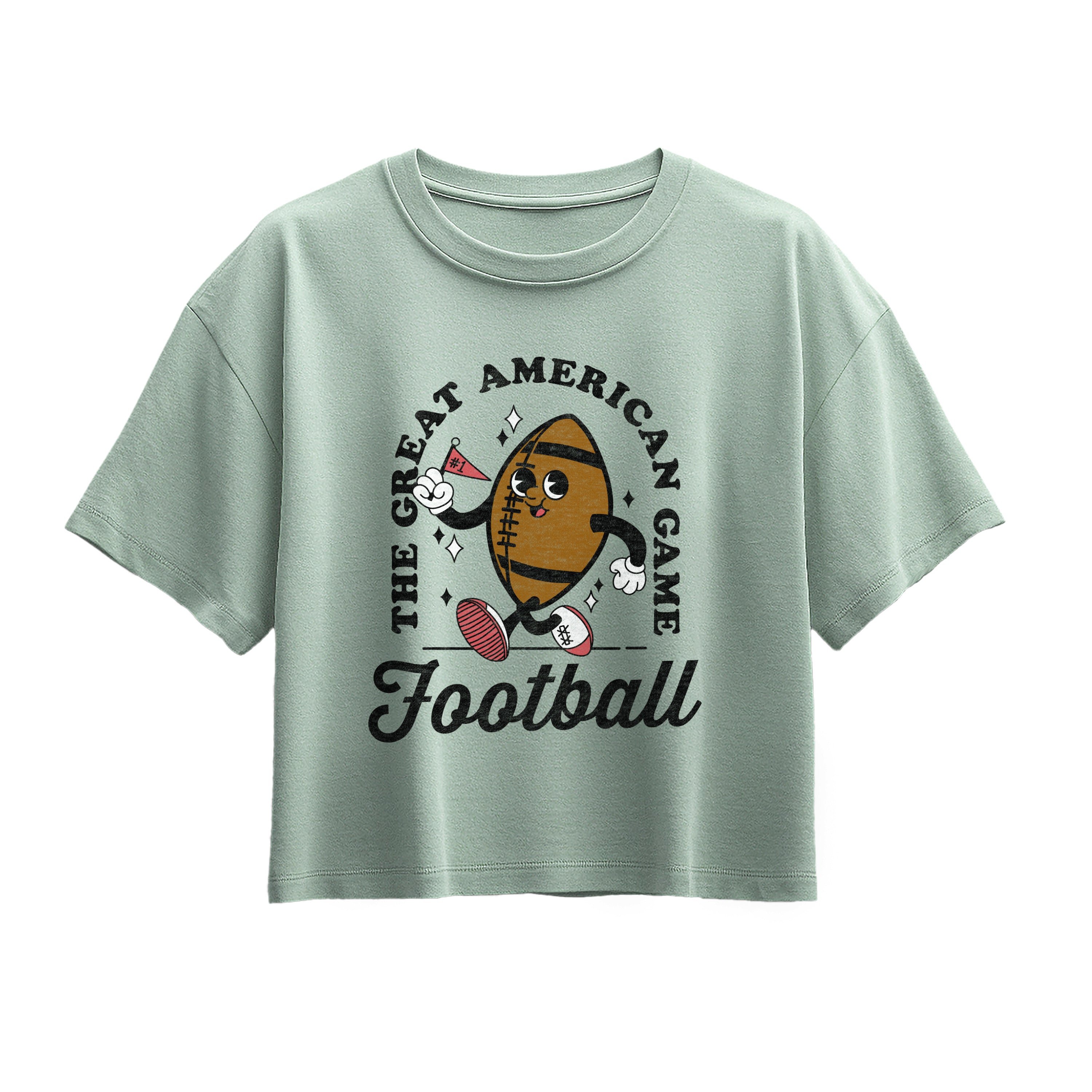 Instant Message - Vintage Football Mascot - Youth Girl Short Sleeve Boxy Tee
