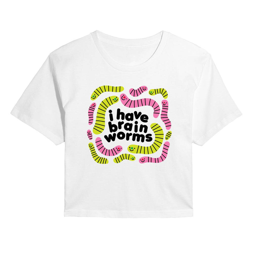Instant Message - I Have Brain Worms - Juniors Cropped Short Sleeve Graphic T-Shirt