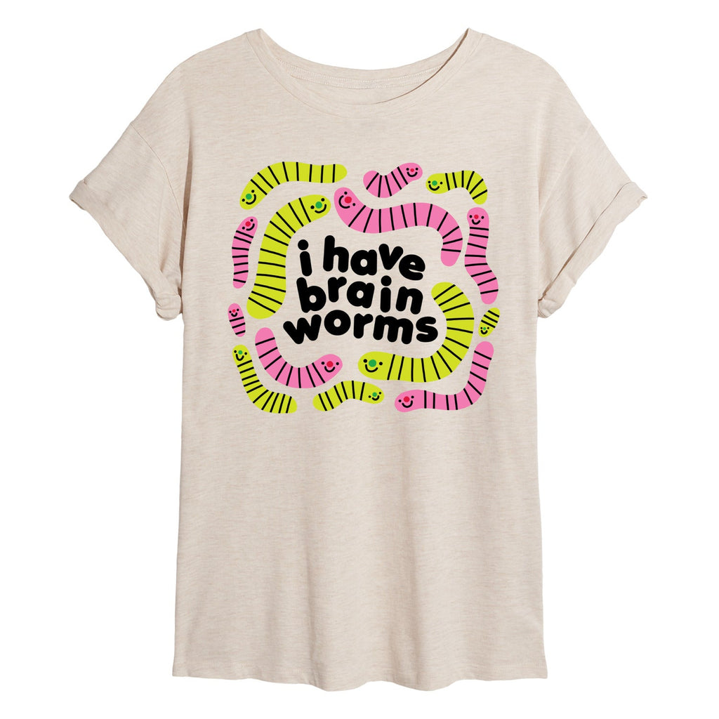 Instant Message - I Have Brain Worms - Juniors Oversized Graphic T-Shirt