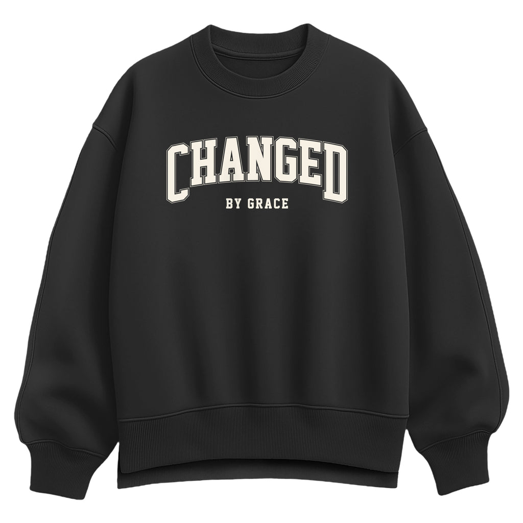 Instant Message - Changed By Grace Collegiate - Ladies Oversized Fleece Crew Sweatshirt