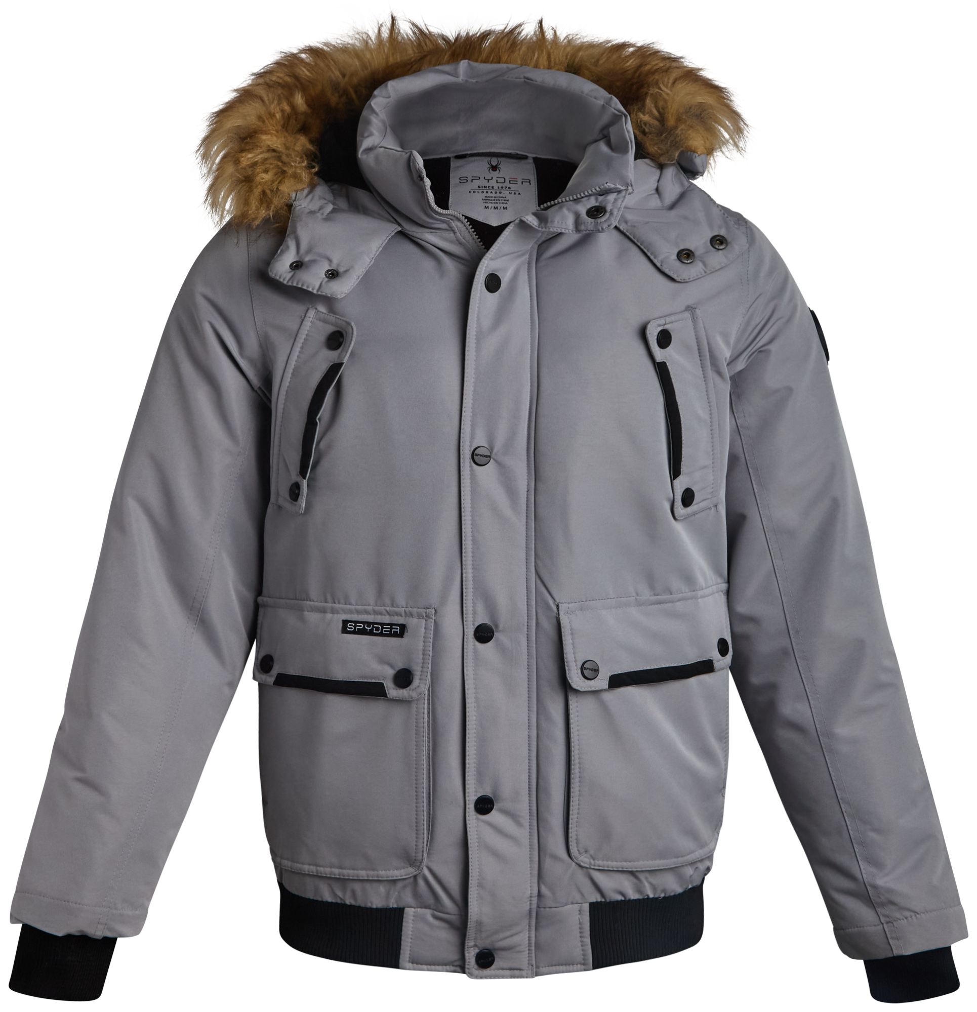 Spyder Men's Parka Jacket with Fur - Pewter