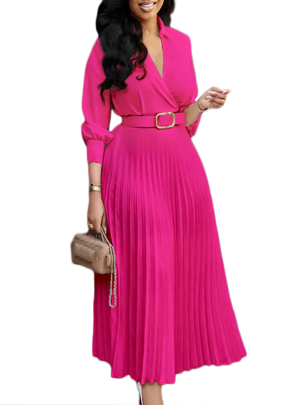 Chic YC Women's 3/4 Sleeve Flared A Line Dress