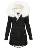 Chic YC Women's Black Warm Winter Parka Coat Fleece Lined Military Jacket Women Faux Fur Hooded Coat