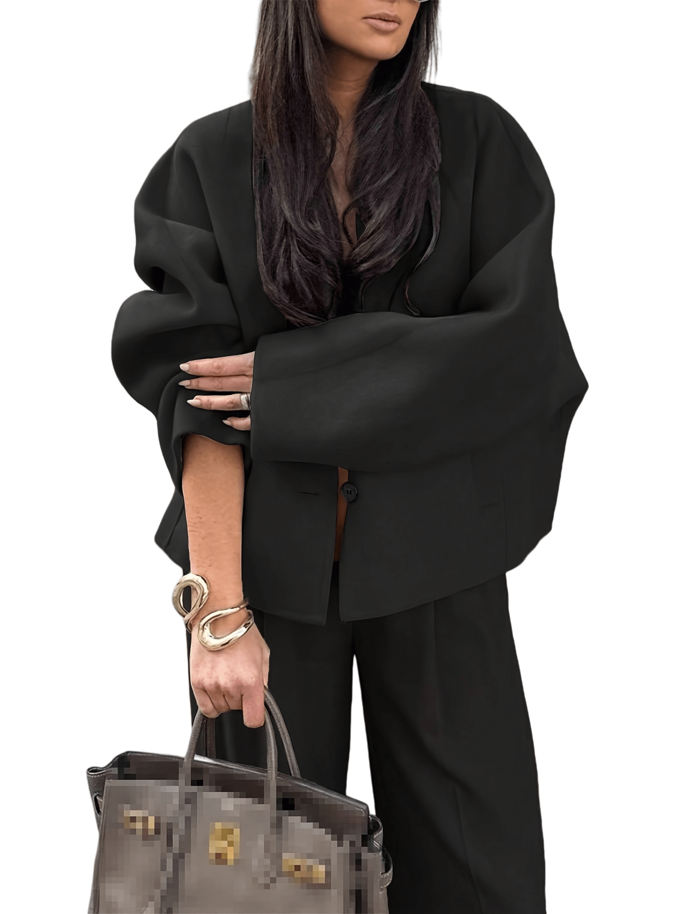 Chic YC Women's Oversized Notched Collar Wool Blend Single Breast Coat