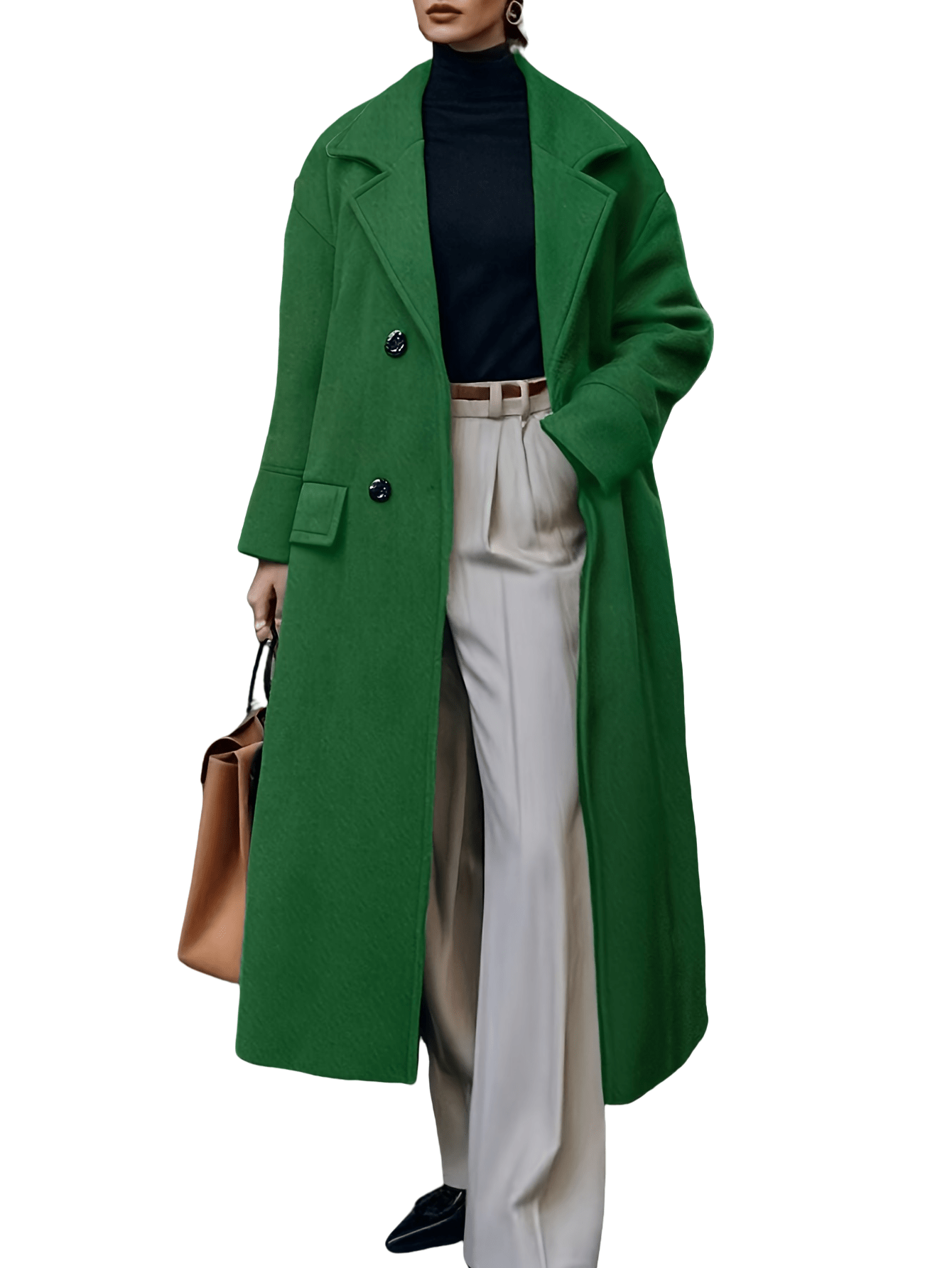 Chic YC Women's Notch Lapel Double Breasted Blend Mid Long Pea Trench Coat