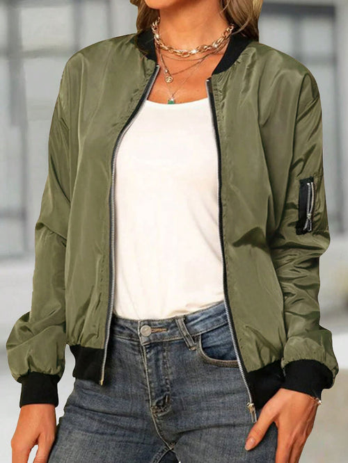 Chic YC Women's Fashion Baseball Collar Zipper Jacket