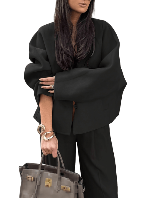 Chic YC Women's Oversized Notched Collar Wool Blend Single Breast Coat