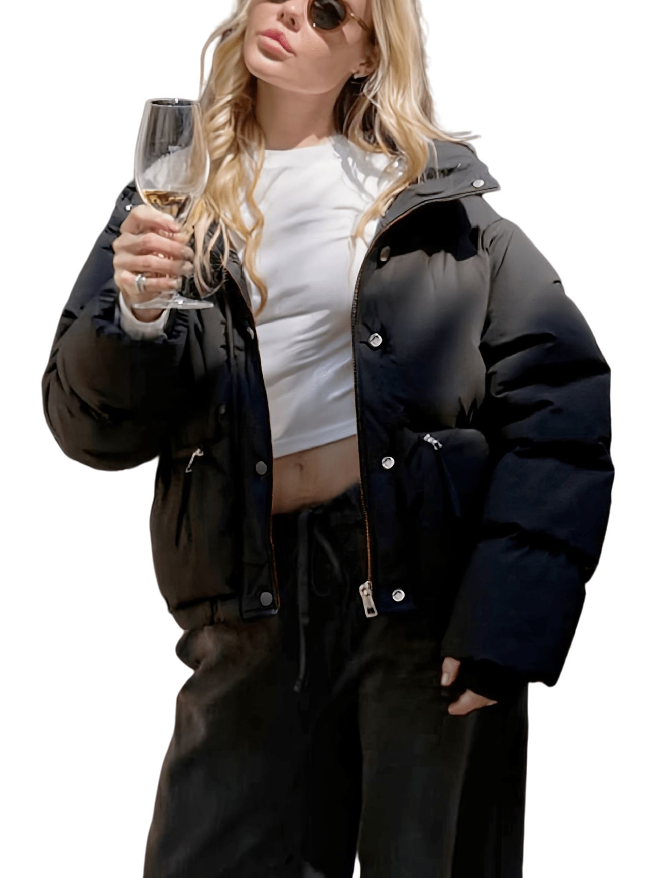 Chic YC Womens Cropped Casual Jackets Long Sleeve Stand Collar Coats Quilted Zipper Outerwear