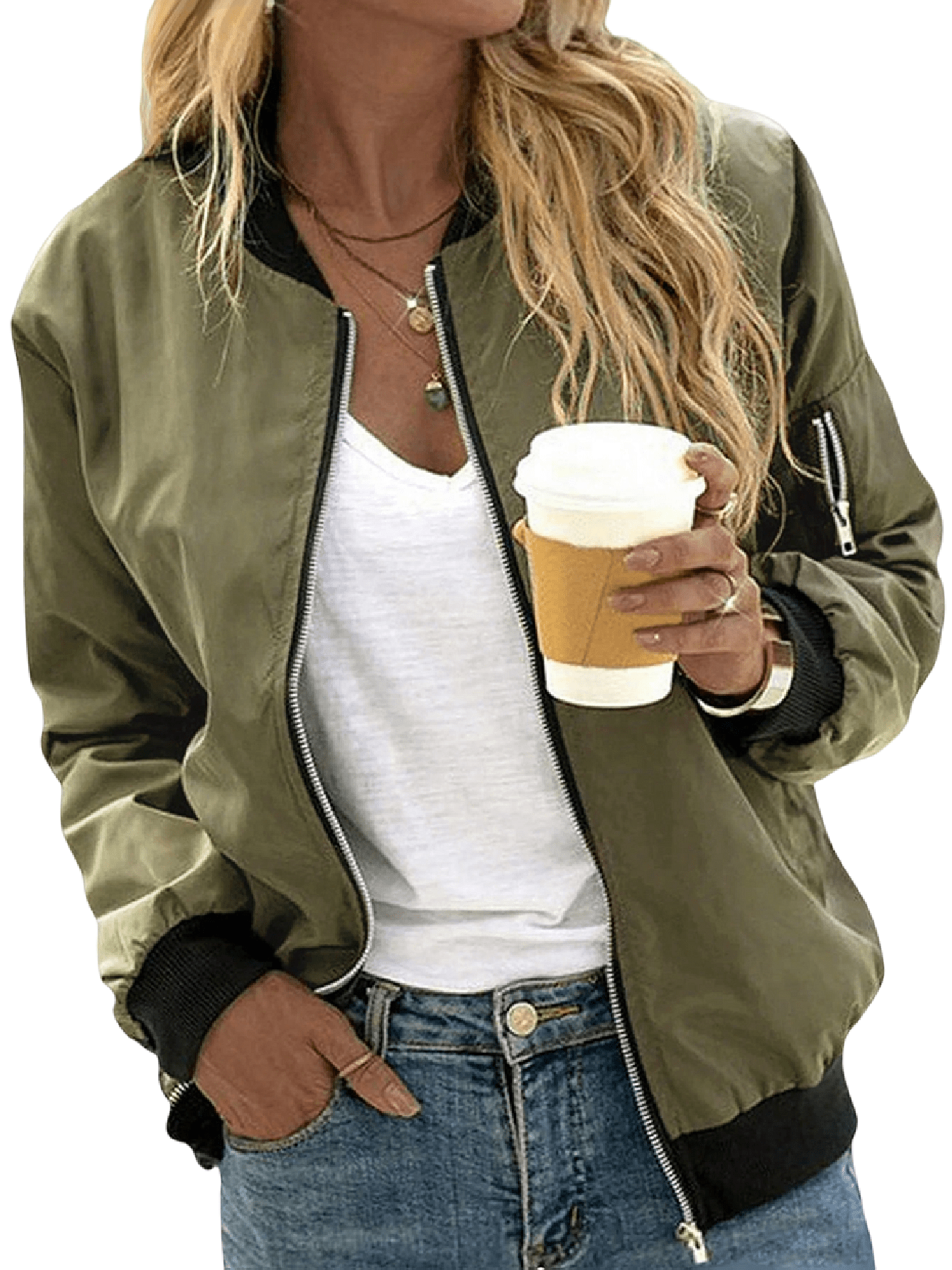 Chic YC Women's Fashion Baseball Collar Zipper Jacket