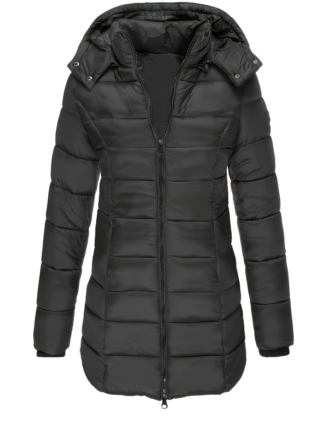 Chic YC Women's Classic Hooded Zip Front Coat Long Sleeve Winter Jacket