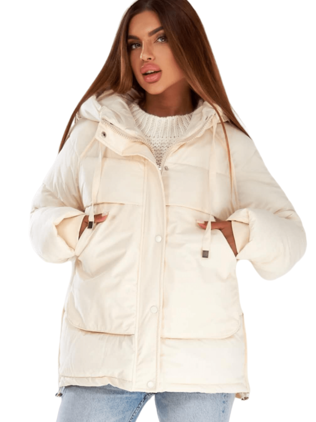 Chic YC Womens Winter Coats Cropped Long Sleeve Zip Puffy Quilted Jackets Stand Collar Baggy Coat