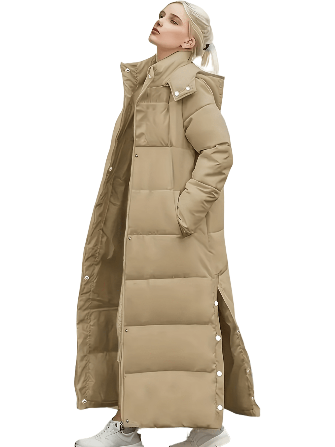 Chic YC Women Long Coat Winter Warm Hooded Jacket Long Sleeve Parka Full Length Coats With Zip